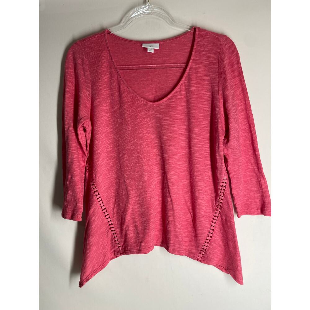 J.Jill Pink Linen Cotton 3/4 Sleeve Asymmetrical Hem Blouse Size Small